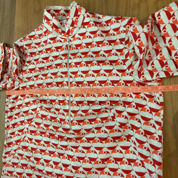 Akris Punto Dress Size 8 Cotton Belted Pockets Mod Retro Bird Circle Dot NWOT - Picture 7 of 16